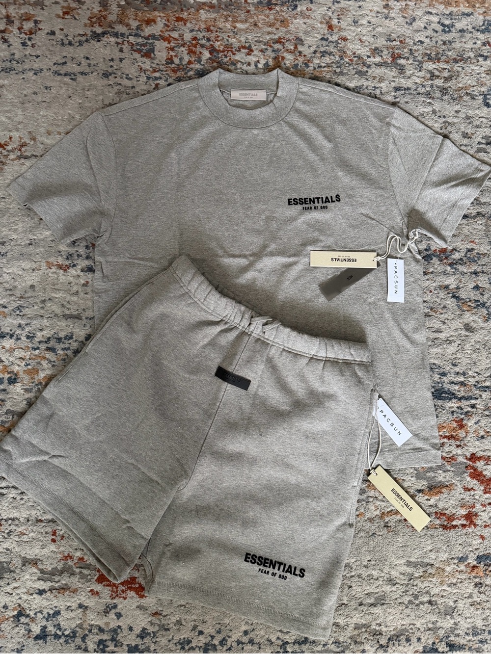 ESSENTIALS Men’s Dark Oat Gray Logo Sweat Shorts + T shirt